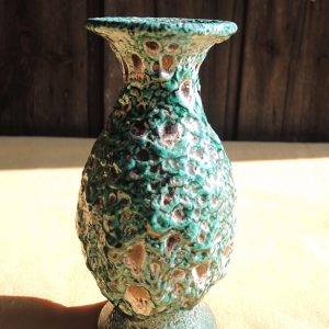Petit Vase Vintage En Barbotine Verte