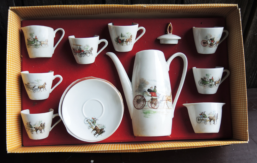 Ancien Service à Thé - Café Porcelaine Bavaria : Motif Chevaux - Vintage  French Finds