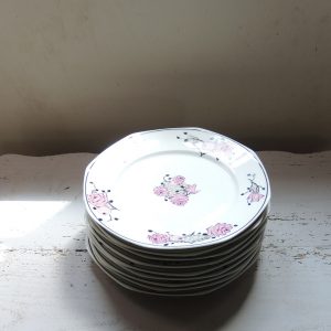 9 Assiettes Octagonales Vintage En Porcelaine De Limoges