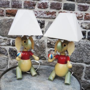 2 Lampes Vintages à Poser en Bois Elephant