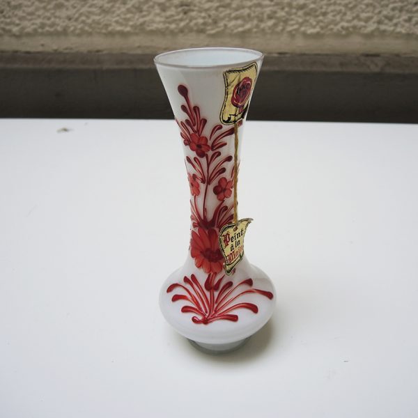 Ancien Vase Soliflor Opaline avec Decor Floral