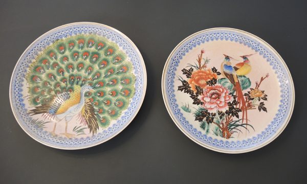 2 Assiettes Japonaises Vintage en Céramique : Décor d’Oiseaux