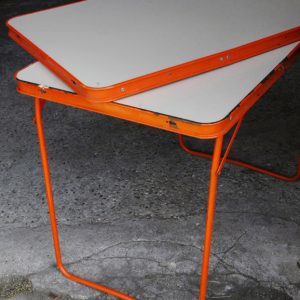 Table de Camping Vintage Blanche & Orange avec Extension