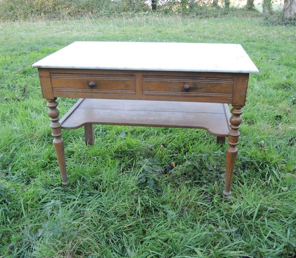 Table – Bureau Vintage en Bois et Marbre