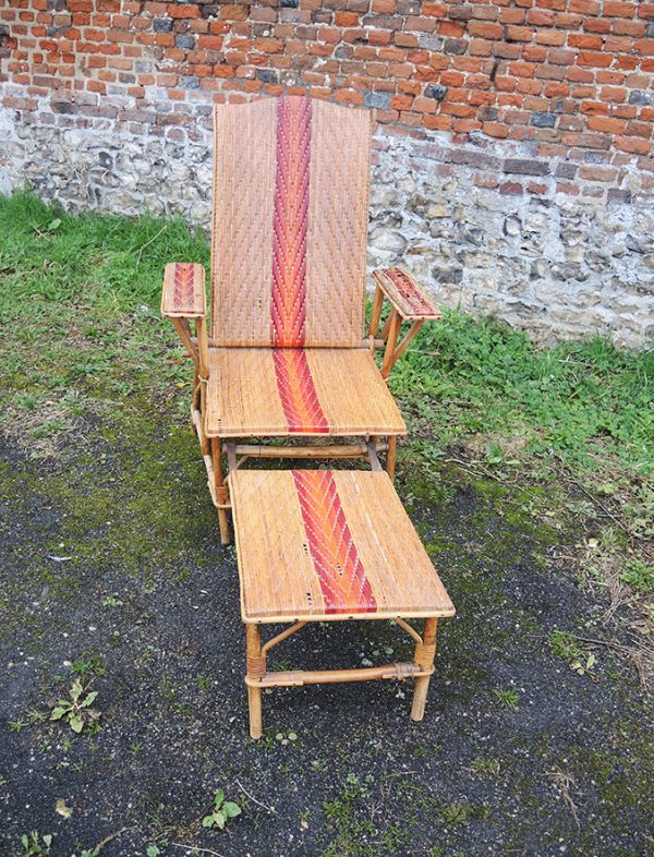 Chaise-Longue Vintage en Rotin Pliable