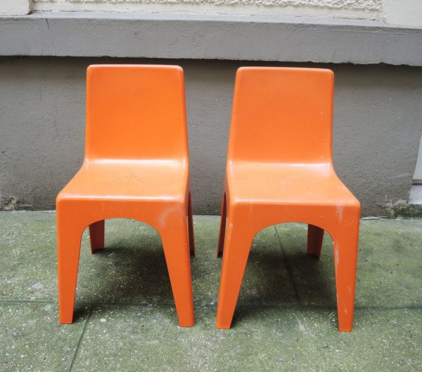 2 Chaises Vintage Enfant en Plastique Orange 70s