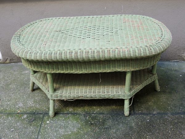Ancienne Table Basse en Rotin Vert