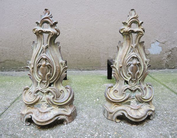Anciens Chenets de Style Baroque / Rocaille