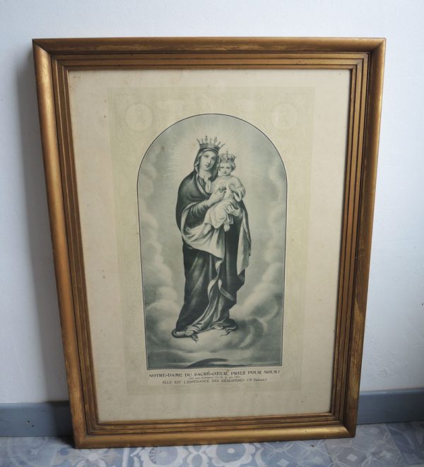 Lithographie Vintage Encadrée : Notre-Dame du Sacré-Coeur