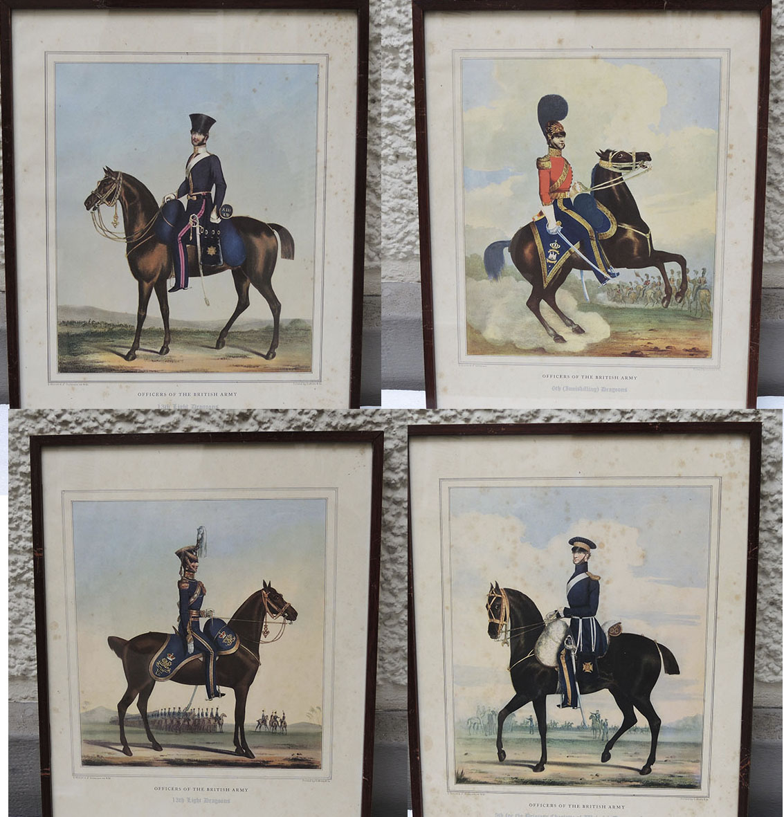 lithographies-encadrees-vintage-officiers-anglais 4 Anciennes Lithographies Officiers Anglais