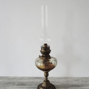 Lampe à Pétrole Vintage en Laiton & Verre Ambre