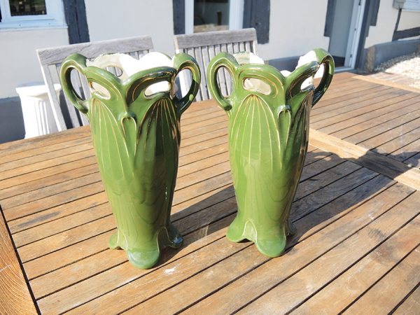 2 Vases en Faïence Verte Art Nouveaux
