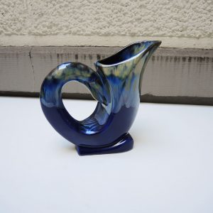 Ancien Vase Carafe Art Dec en Céramique Bleu Flammée
