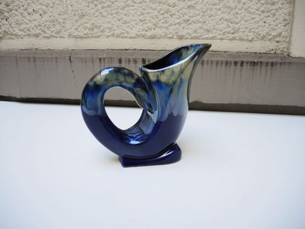 Ancien Vase Carafe Art Dec en Céramique Bleu Flammée