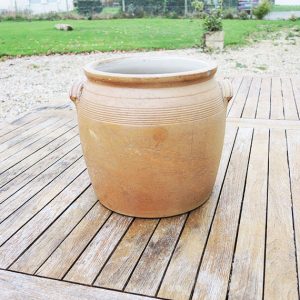 Ancien Pot à Graisse en Grès Caramel H 26 cm
