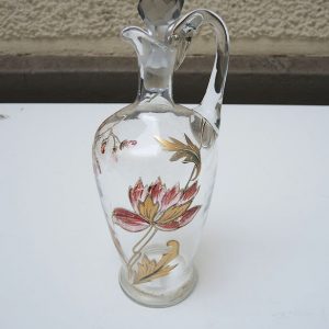 Ancienne Carafe en Verre Décor Floral Art Nouveau
