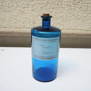 Ancien Pot Apothicaire en Verre Bleu – Tinct : Aloe