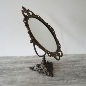 Ancien Miroir Psyché à Poser en Métal Style Rocaille