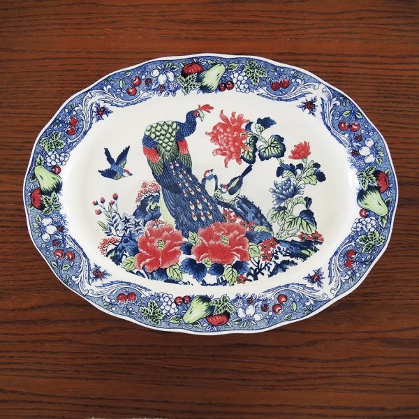 Grand Plat de Service Ovale - Décor Paon