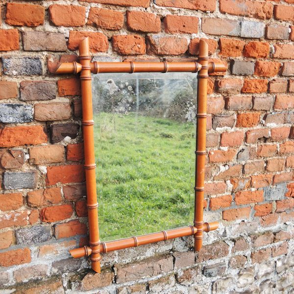 Ancien Miroir en Faux Bambou H 72