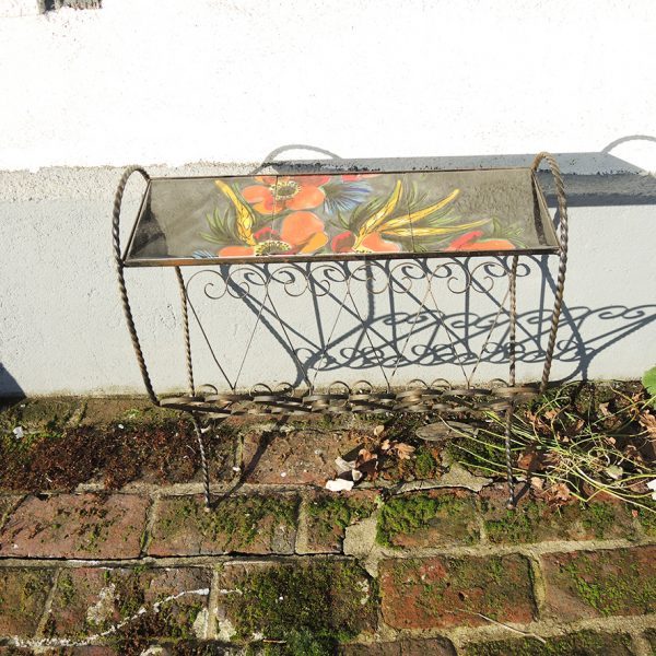 Ancien Porte-Revue en Fer Forgé et Céramique