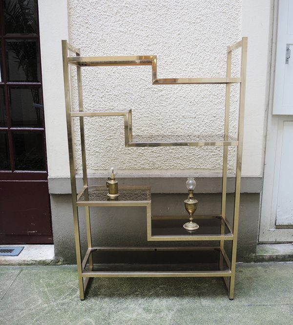 Ancienne Etagère en Laiton & Verre "Willy Rizzo"