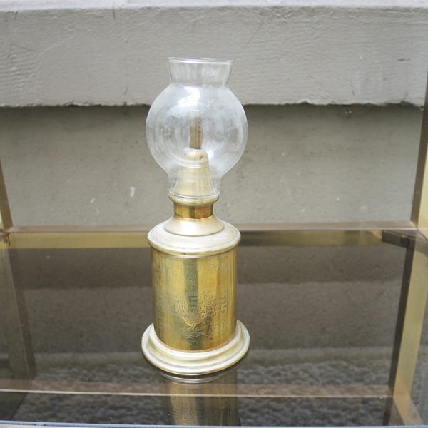 Ancienne Lampe Pigeon Cylindrique en Laiton & Verre