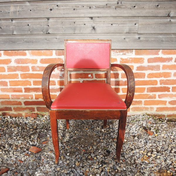 Ancien Fauteuil Bridge en Skai Rouge