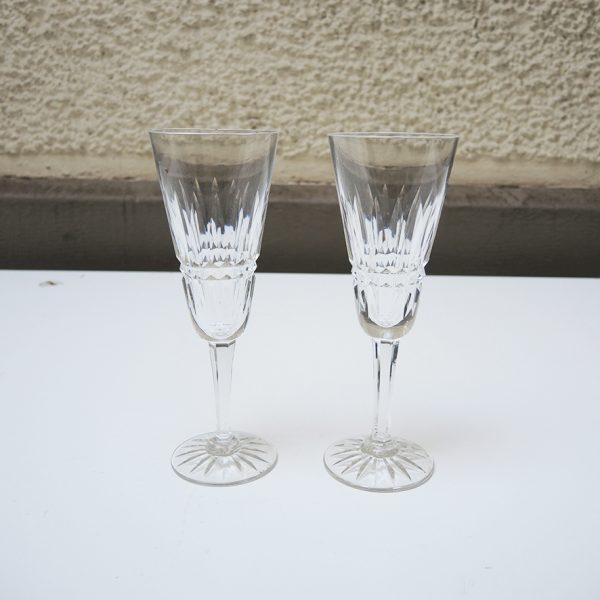 Anciennes Flutes à Champagne en Cristal Taillé