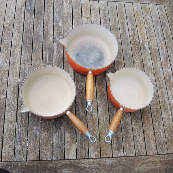 Anciennes Casseroles Le Creuset en Fonte Orange