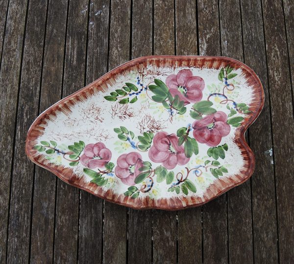 Ancien Grand Plat Cœur en Céramique Peinte à La Main