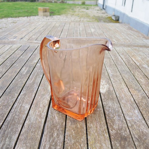 Ancien Broc en Verre Rose de Style Art Déco