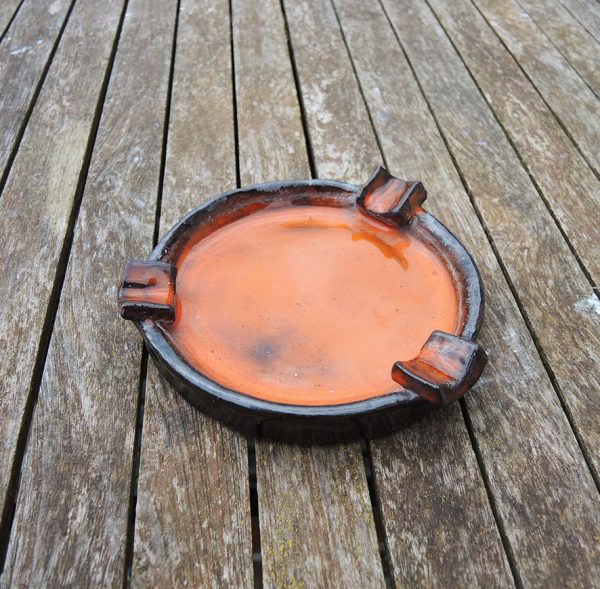 Ancien Cendrier en Grès Orange