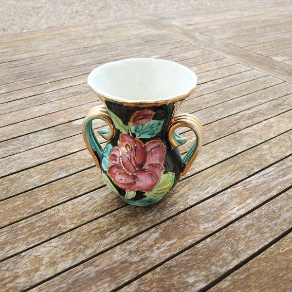 Ancien Vase à 2 Anses en Céramique Noire Signé Vallauris