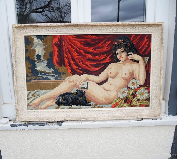 Ancienne Tapisserie Femme Nue avec Chat