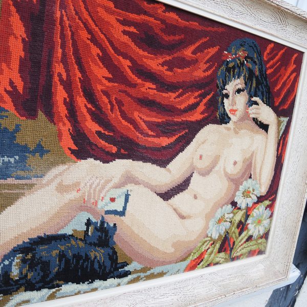 Ancienne Tapisserie Femme Nue avec Chat