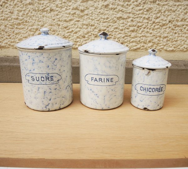3 Anciens Pots de Cuisine en Tôle Emaillée