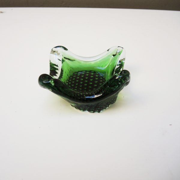 Ancien Cendrier en Verre Soufflé Vert