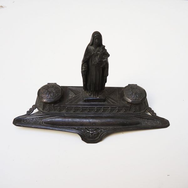 Ancien Encrier Vierge en Métal de Style Art Déco