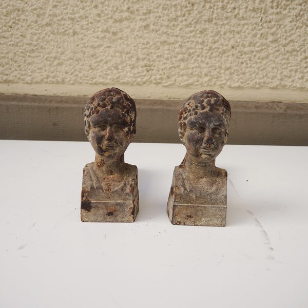 Anciens Chenets en Fonte Buste d'Empereur Romain