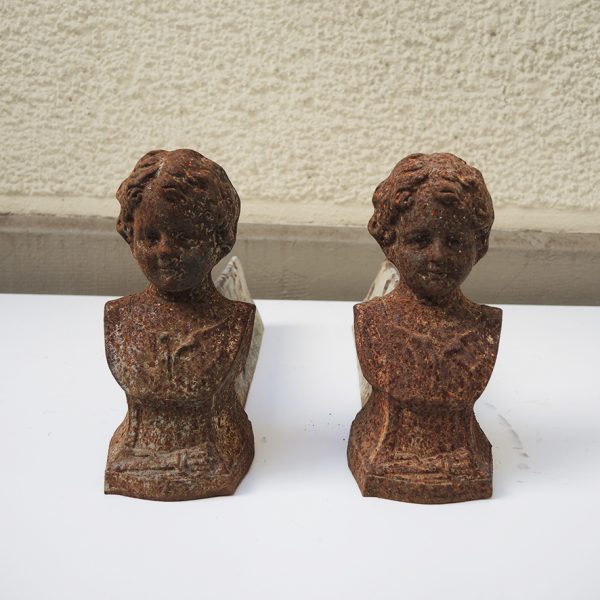 Anciens Chenets en Fonte Buste de Garconne