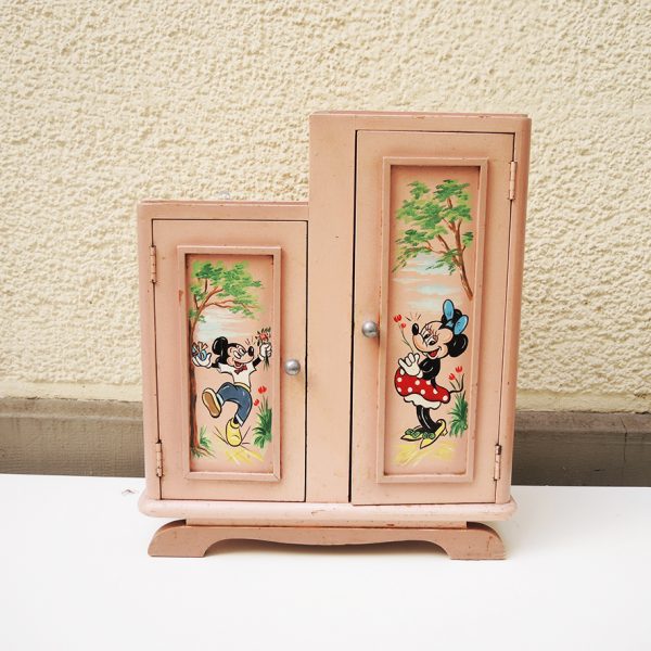 Petite Armoire en Bois Peinte Rose Décor Mickey