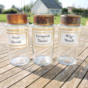 3 Anciens Pots Apothicaires en Verre
