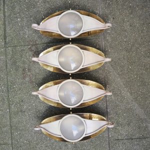 4 Anciennes Appliques Œil en Métal & Verre