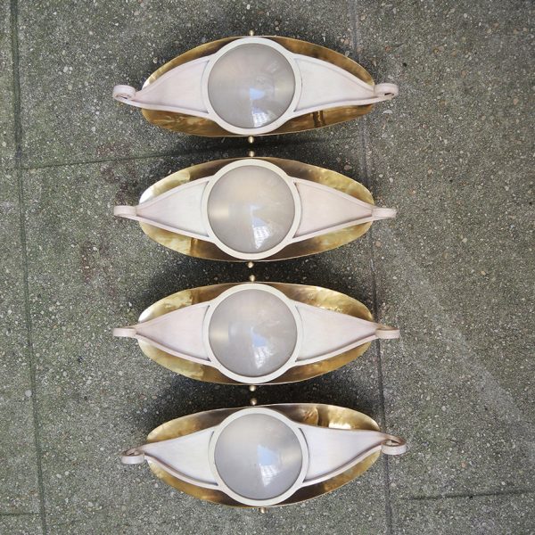 4 Anciennes Appliques Œil en Métal & Verre