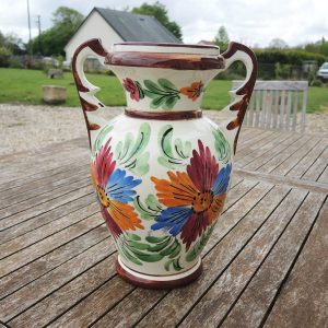 Ancien Grand Vase en Majolique Décor Fleurs
