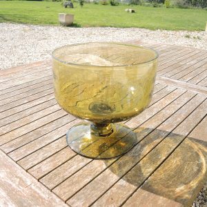 Ancienne Grande Coupe en Verre Soufflé Fumé
