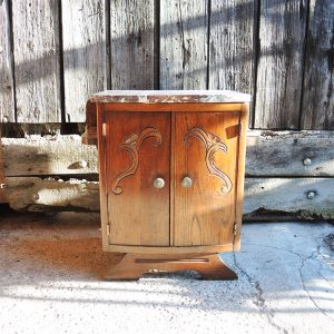 Ancienne Table de Chevet en Bois & Marbre de Style Art Déco