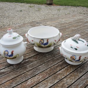 3 Anciennes Soupières MBFA Pornic - Décor Coq