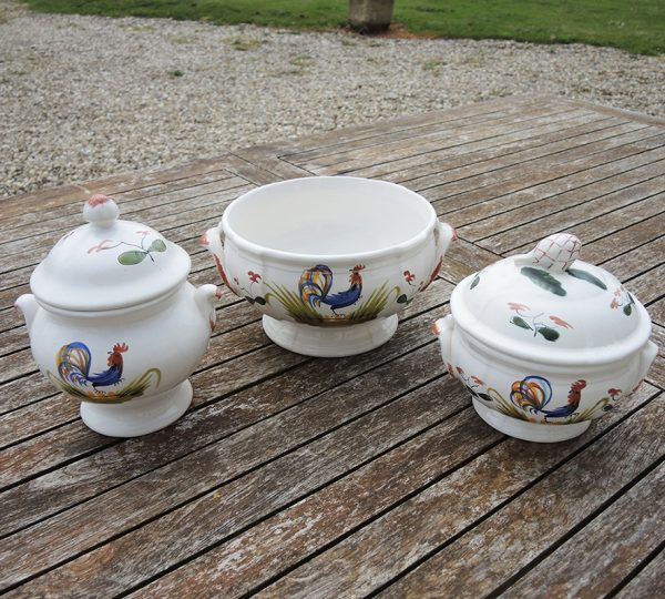3 Anciennes Soupières MBFA Pornic - Décor Coq